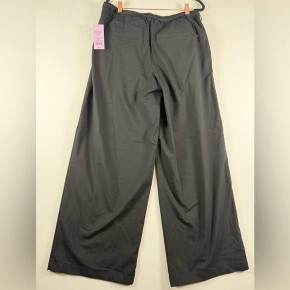 Womens Drawstring Button Fly - Elastic Waist Relaxed Fit Wide Leg Pants Black M - Picture 7 of 9